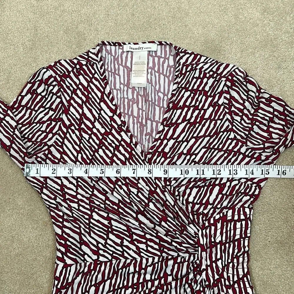 Laundry by Design Red White Print 3/4 Sleeve Faux Wrap Dress Women Size 0